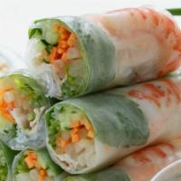 Fresh Shrimp Spring Roll · Fresh rice paper roll stuffed with shrimp and fresh veggies served with peanut sauce.