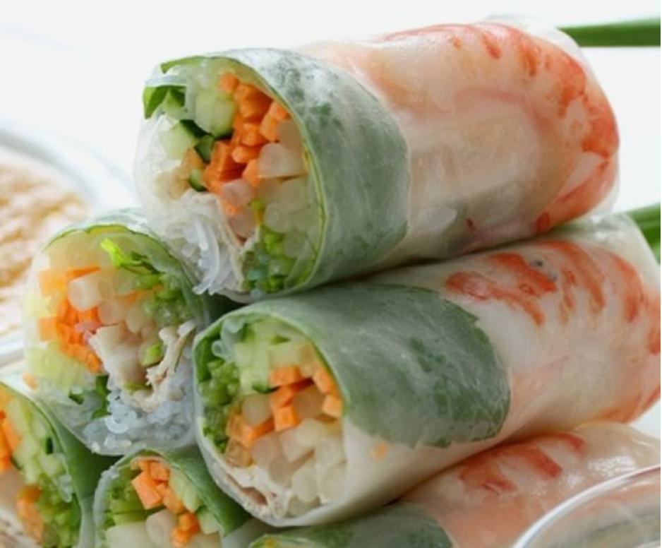 Fresh Shrimp Spring Roll · Fresh rice paper roll stuffed with shrimp and fresh veggies served with peanut sauce.