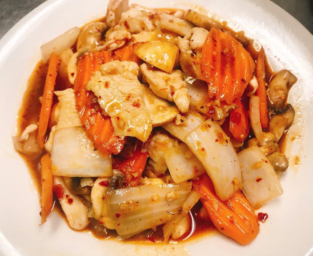 Thai Garlic Lover · Stir-fried in garlic sauce served over steamed veggies.
