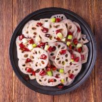 Sauteed Fresh Lotus Root 炒莲藕 · Sauteed fresh lotus root slices in method of your choice: sweet and sour, or with red chilis.