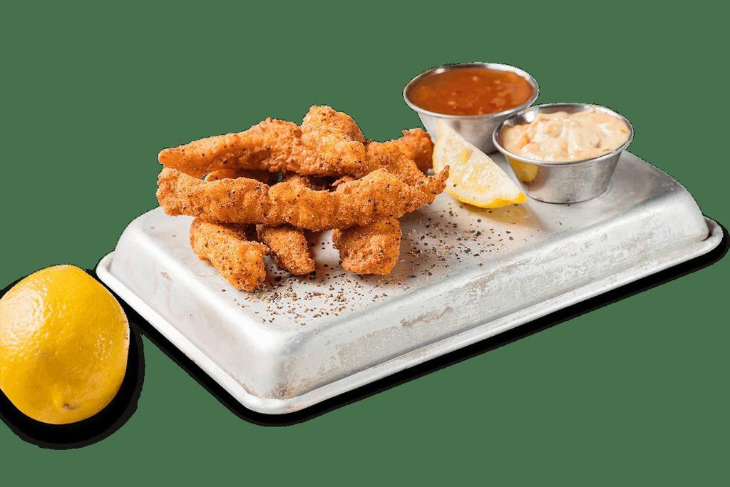 Sweetwater Catfish Fingers Appetizer · Tender strips lightly-breaded with Cajun-seasoned cornmeal and flash-fried. Served with rémoulade sauce.