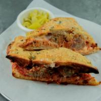 Patxi's Meatball Sandwich · Homemade meatballs, tomato sauce, mozzarella, parmesan on warm parmesan herb focaccia