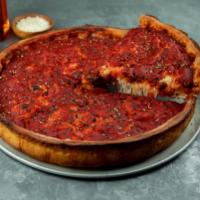 Build Your Own Deep Dish Pizza · Start with whole milk mozzarella and homemade tomato sauce then add your favorite toppings.
