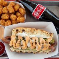 Big Daddy Combo · Daddy Dog topped with cream cheese, bacon, pickle, grilled onion, jalapeno and Daddy's secre...