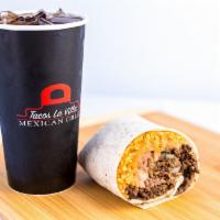 Burrito Combo · Your choice of meat, rice, beans, onions, cilantro, and salsa. Combos includes a medium drink.