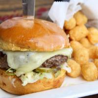 CB and CB Burger · Swiss, caramelized onions, pickles, lettuce and garlic aioli. These items may contain raw or...