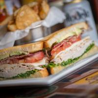 Grayhawk Club Sandwich · Turkey or ham, bacon, Jack, avocado, lettuce, tomatoes, chef's mayo, sourdough or wheat toast.