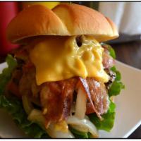University Deluxe Burger · Made for the hunger: A double 1/3 lbs patty, bacon, grilled onions melted with swiss cheese ...