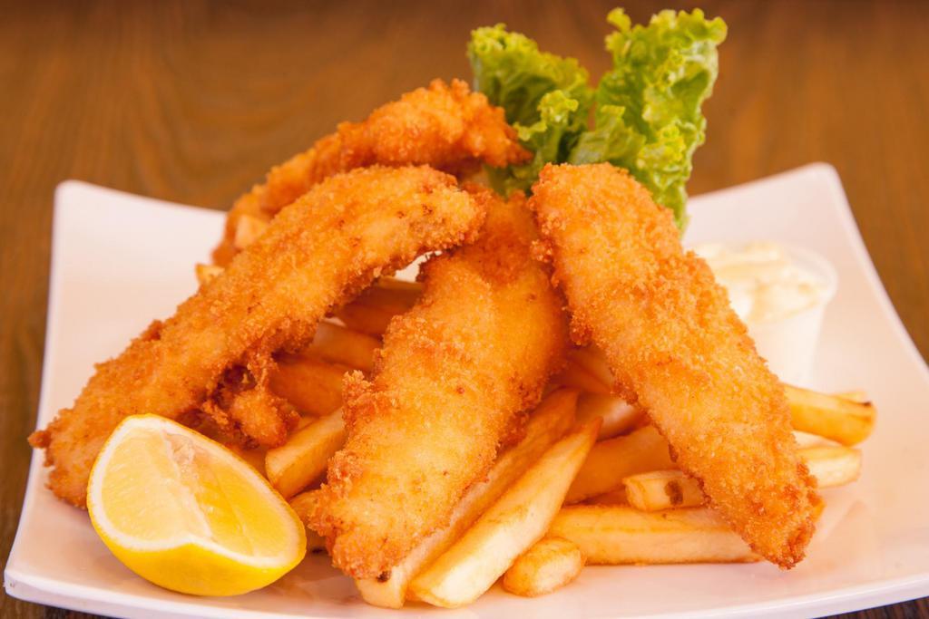 Fish n Chips · 4 pieces of hand cut cod fillet deep-fried to perfection and served with house tartar sauce.
