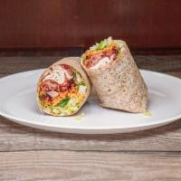 Vermont Wrap · Turkey, cheddar, tomatoes, bacon, cranberry relish and romaine in a whole wheat tortilla. 