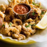 Calamari · Seasoned fried calamari. Served with spicy marinara.