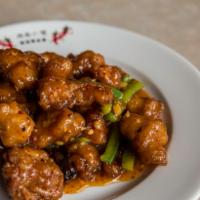 Orange Sauce Chicken · Breaded white meat chicken sauteed with house-made orange sauce and scorched pepper. Spicy. 