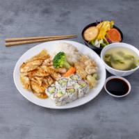 Chicken Teriyaki Box · Includes miso soup, salad, shumai, white rice and California roll.