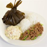 Lau Lau Combo Plate · Hawaiian style pulled pork and authentic Hawaiian entree made with pork and taro leaves.