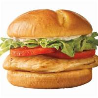 Classic Grilled Chicken Sandwich · Grilled on a brioche bun, served with lettuce, tomato and mayo.