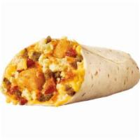 Premium Ultimate Burrito · Bacon, sausage, hashbrowns, zesty baja cheese sauce, egg, and shredded cheese.