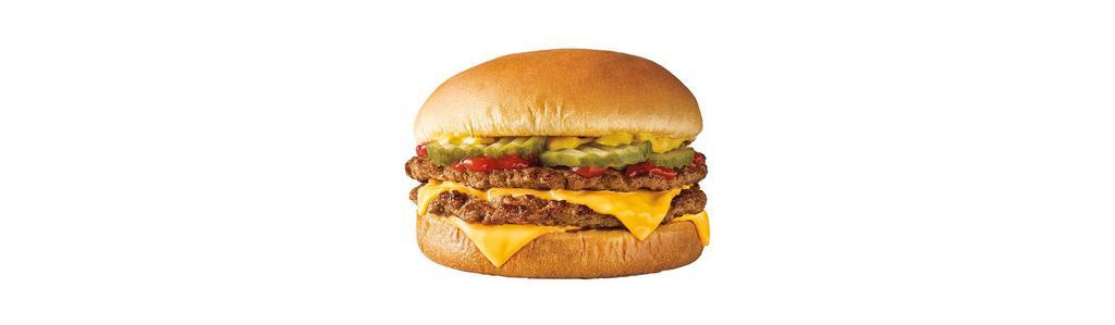 Quarter Pound Double Cheeseburger · A classic American icon made with Sonic style. Two 100% pure beef jr. hamburgers layered with two thick slices of melty American cheese, with ketchup, mustard and pickles.