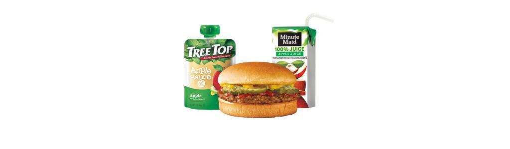 Wacky Pack® Jr Burger · A juicy, 100% pure beef patty, and crinkle-cut pickles with your choice of mustard, mayo or ketchup. Includes Kid Sized Drink & Side Item, plus a Fun Toy.