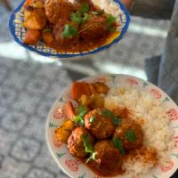 Moroccan Meatballs Plate · Comes with rice and potatoes.
