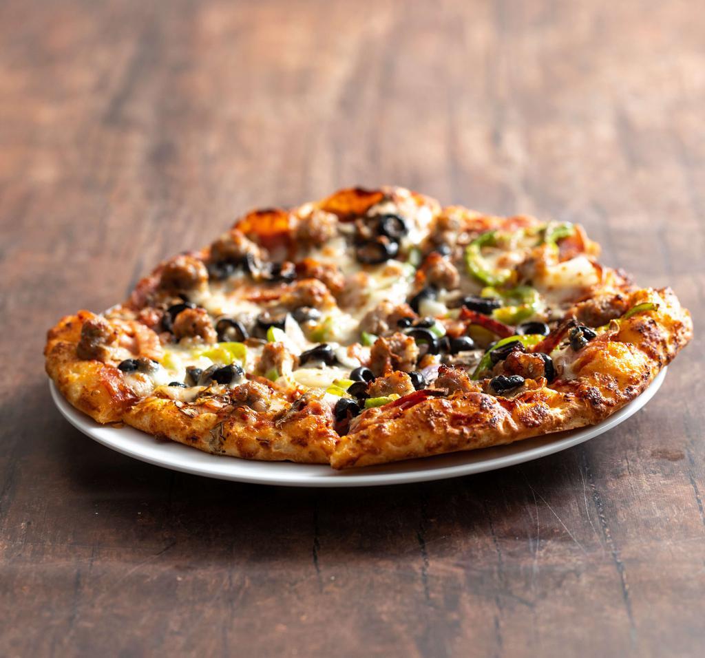 Combination Pizza · Our traditional sauce and mozzarella cheese with salami, pepperoni, linguica, Italian sausage, mushrooms, bell pepper, onions and olives.