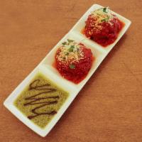 Crust's Famous Meatballs · Marinara, pesto and Romano cheese. Includes nuts and gluten.