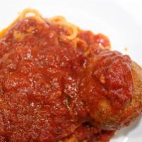 Spaghetti · Choice of meatballs or Italian sausage, marinara sauce.