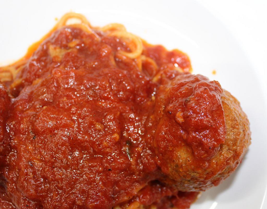Spaghetti · Choice of meatballs or Italian sausage, marinara sauce.