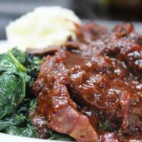 Bracciole · Slow braised rolled boneless beef short ribs roasted cauliflower puree, spinach and red wine...