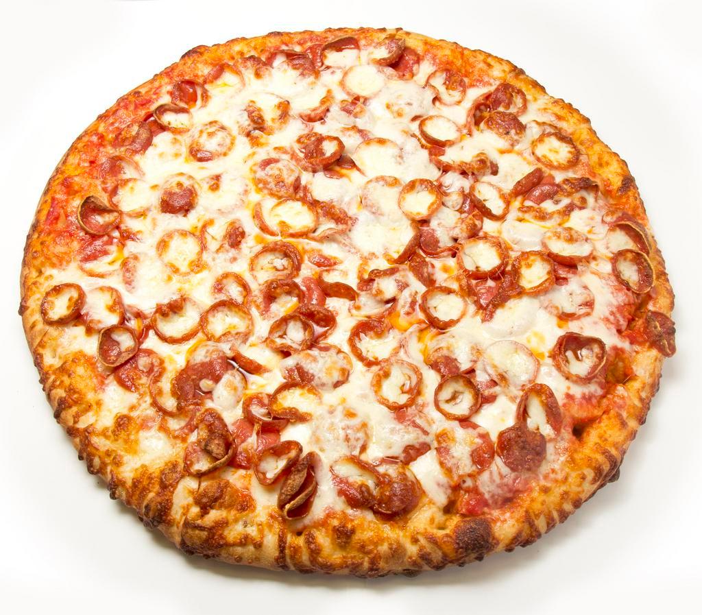 The West Sider™ Pizza · Tomato sauce, double Perri's famous pepperoni, double mozzarella cheese, pecorino Romano and oregano.