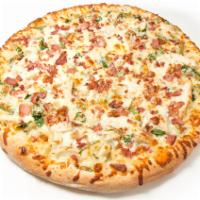 The Popeye™ Pizza · White garlic sauce, fresh spinach, grilled chicken, bacon, mozzarella cheese, pecorino Roman...