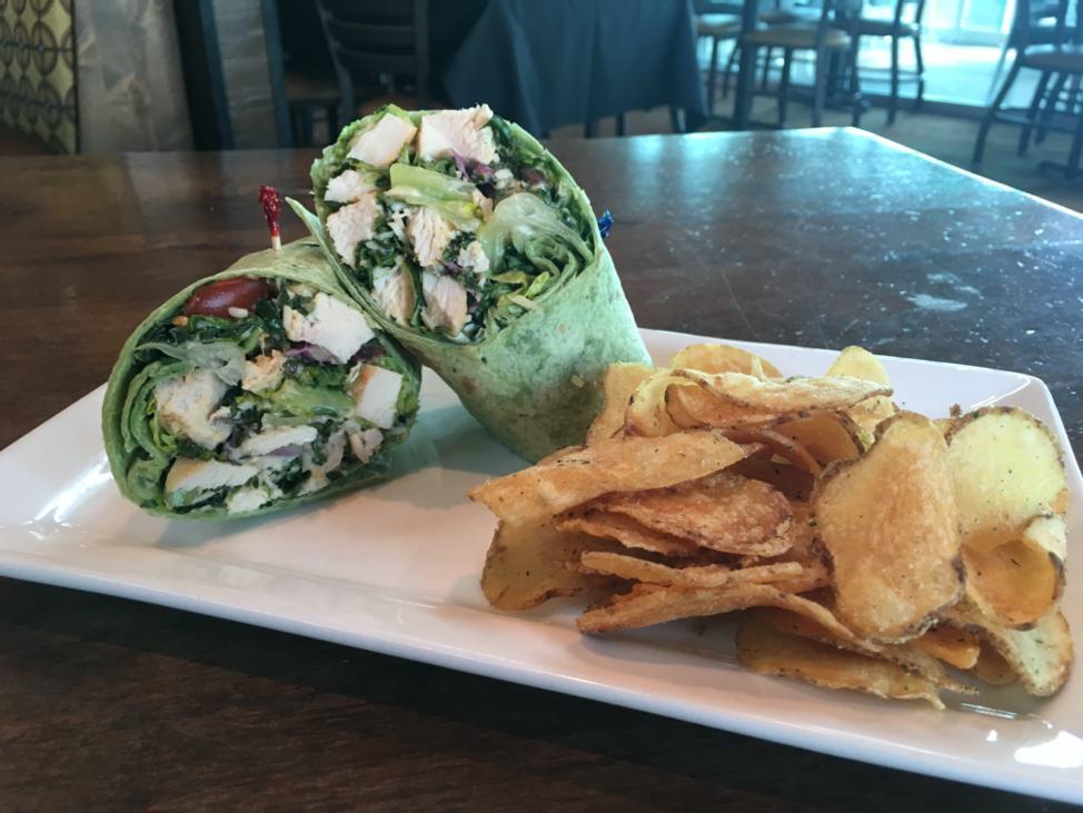 Chicken Caesar Wrap · Chilled, roasted chicken and chopped romaine lettuce, Caesar dressing,
Parmesan and grape tomatoes in a flour tortilla.