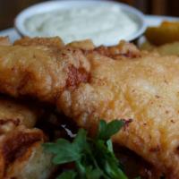 Battered Fish and Chips · Ole ‘59er Amber Ale™ battered whitefish, served with coleslaw, tartar sauce and crispy fries.