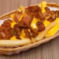 Bacon Fries · French fries with nacho cheese and chopped bacon.