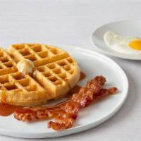 Belgian Waffle Combo · One egg, any style and Belgian waffle served with two cherrywood-smoked bacon strips or two ...