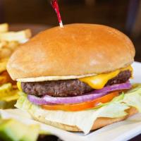 All-American Cheeseburger · Choice of American, Swiss, pepper jack, cheddar, mozzarella, or crumbled bleu cheese.