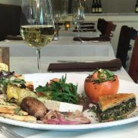 Vegetarian Platter Dinner · Comes with roasted tomato, spanakopita, veggie skewer and quinoa.