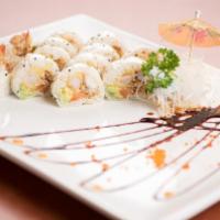 10 Piece Ocean Roll · Soft shell crab, shrimp tempura, smoke salmon, avocado wrapped with soy paper and eel sauce ...
