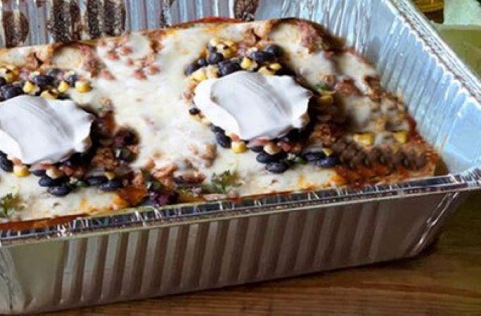 Tijuana Trainwreck Meal for 4 · Corn tortillas layered with machaca chicken, chile verde, chile con carne, Bolo beans and jack cheese topped with corn & black bean salsa, cheese and sour cream. Served with side of taters Las cruces.
(Price reflects 40% Off discount)
