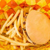 Kids Cheese Burger · Kids sized cheeseburger, plain, served with a side of fries or Chedda tots and a small drink