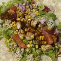 Honey Citrus Chipotle Wrap · Grilled chicken, brown rice, lettuce, corn, red onion, tomato, and honey citrus chipotle sau...