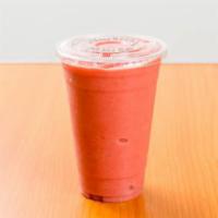 Strawberry Mango Suprise Smoothie · Meal support, protein. Coconut milk, spinach, blueberries, banana and protein powder.