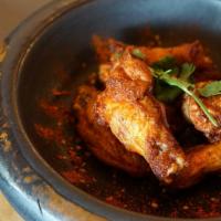 Tandoori Wings (6 Pcs) · Spicy. Chicken wings, tandoori spices, dip.