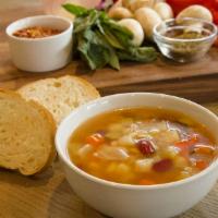 Minestrone Soup · Served with crackers. Add bread for an additional charge.