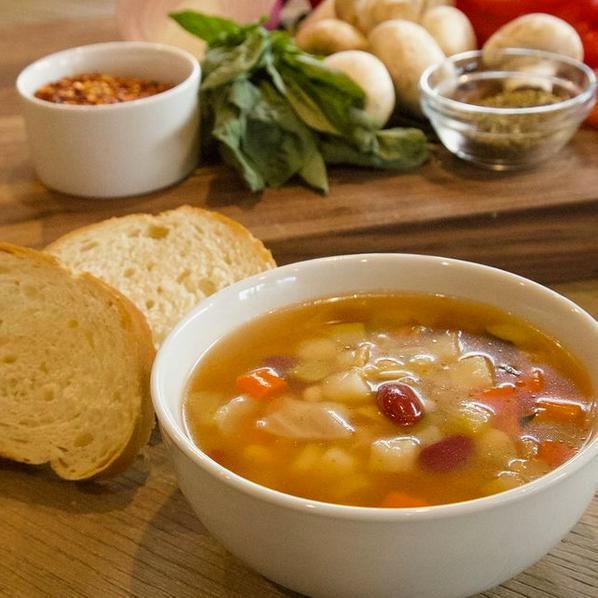 Minestrone Soup · Served with crackers. Add bread for an additional charge.