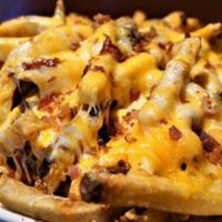Bacon Cheese Fries · Fresh hand-cut fries smothered in grated cheddar and Monterey Jack cheese and bacon. Served ...