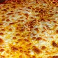 Cheese Pizza · Made with homemade pizza sauce and covered with a sharp provolone cheese blend!