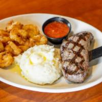 Sirloin & Fried Shrimp Combo · This platter is loaded to the max with our juicy 7 oz. center-cut grilled sirloin served wit...