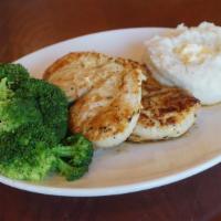 Grilled Chicken Dinner · Juicy, plump grilled chicken breasts. Served with your choice of side dishes. 