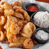 Seafood Platter · Here's the best catch of the day! Featuring 6 jumbo golden fried shrimp, lightly breaded flo...