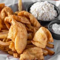  Fish N' Chips · Delicate, flaky flounder fillet lightly breaded, finished to a golden perfection. 